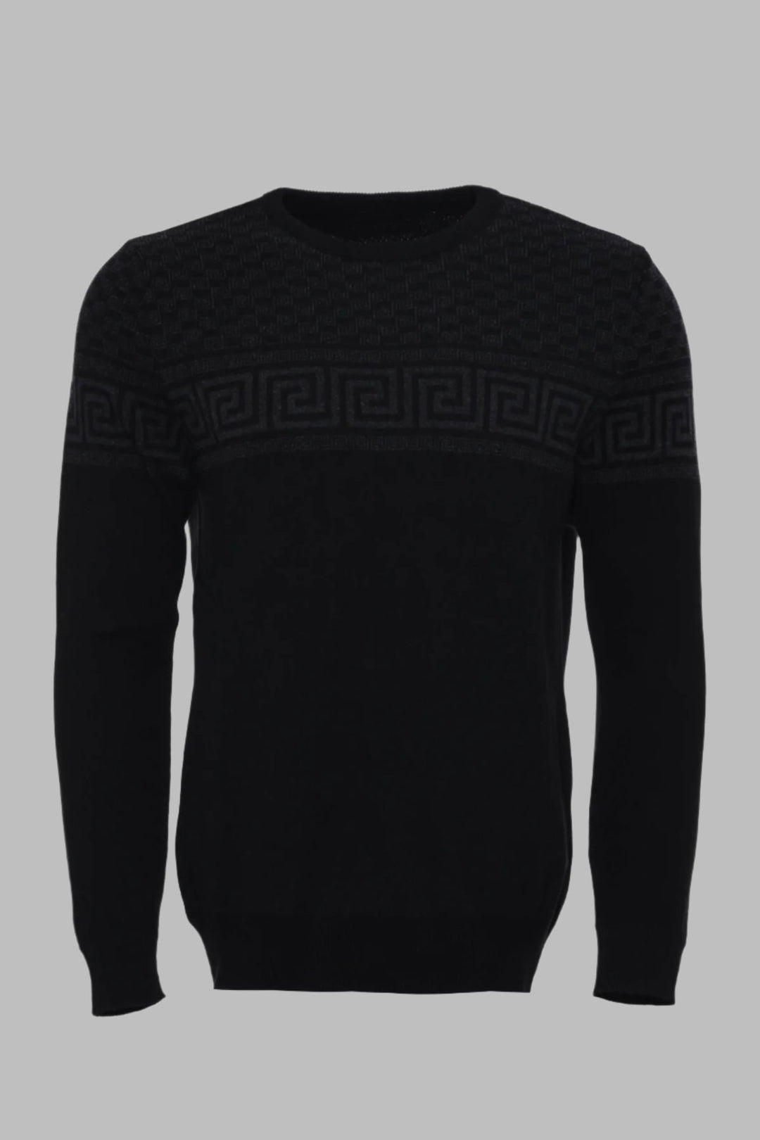 Pull ras du cou en tricot sur poitrine à motifs sur noir - Wessi