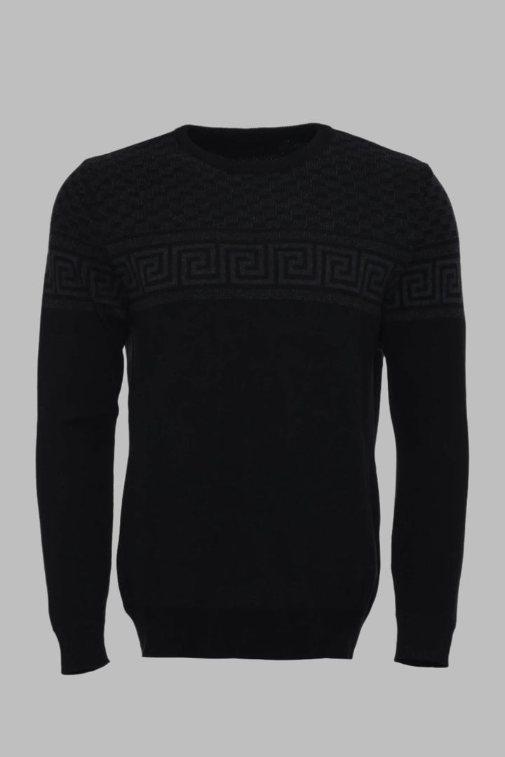 Pull ras du cou en tricot sur poitrine à motifs sur noir - Wessi