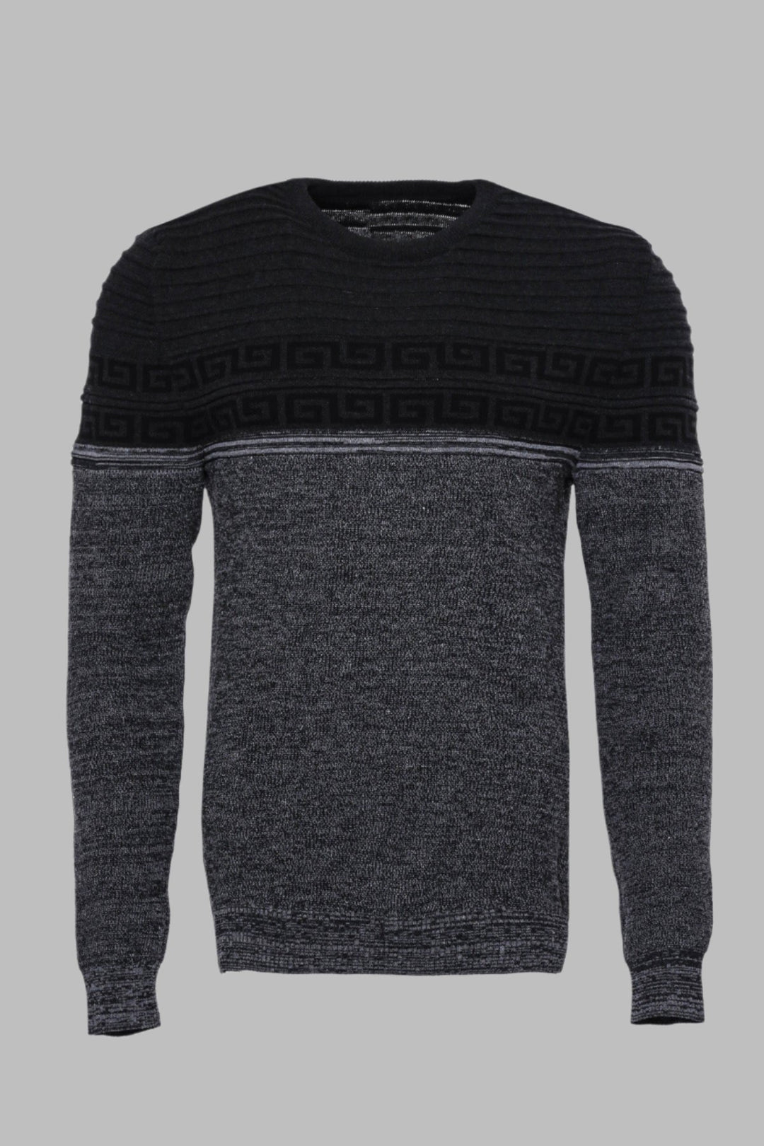 Chest Patterned Circle Neck Grey Men Knitwear - Wessi