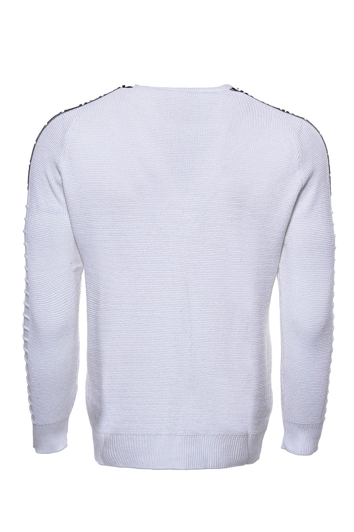 Crew Neck Knitwear Arms Patterned Over White - Wessi