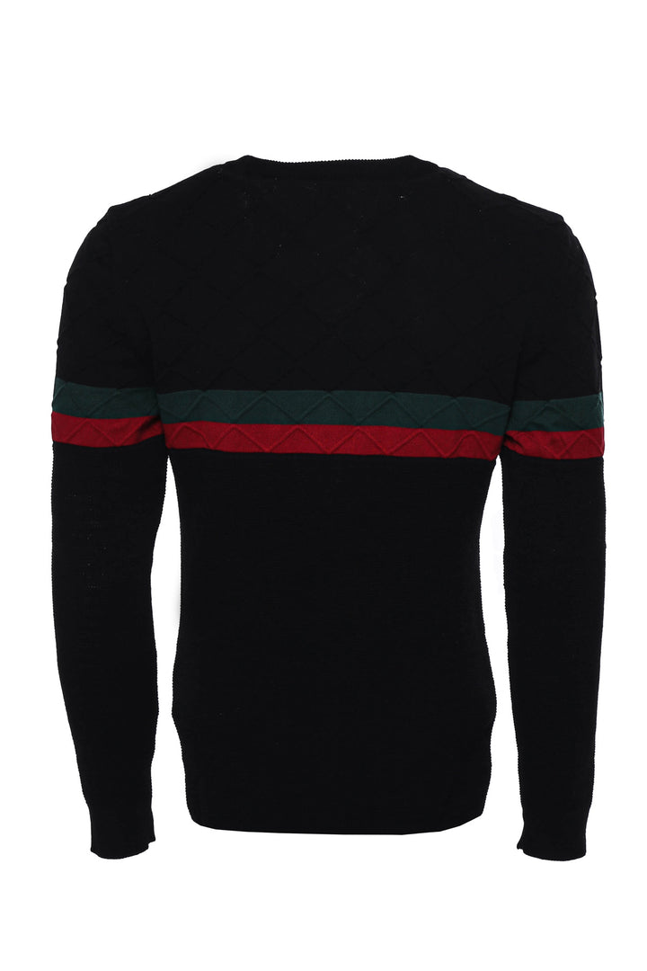 Crew Neck Knitwear Chest Striped Over Black - Wessi