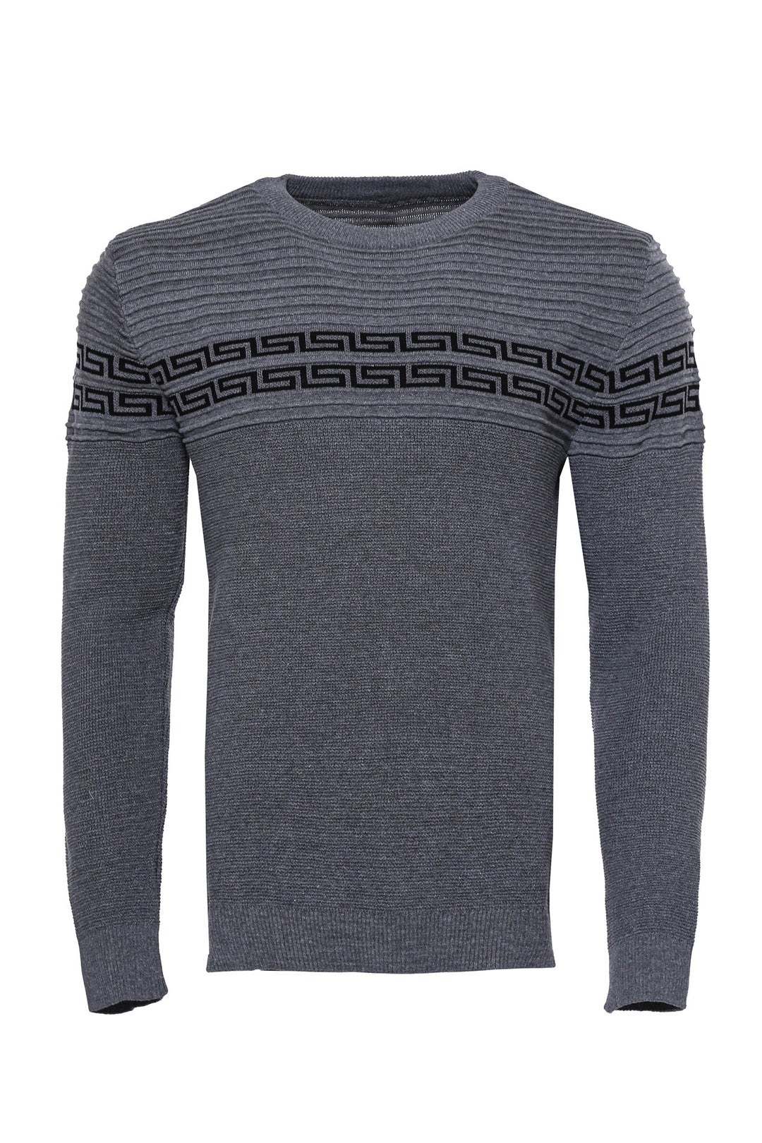 Crew Neck Knitwear Chest Patterned Over Grey - Wessi