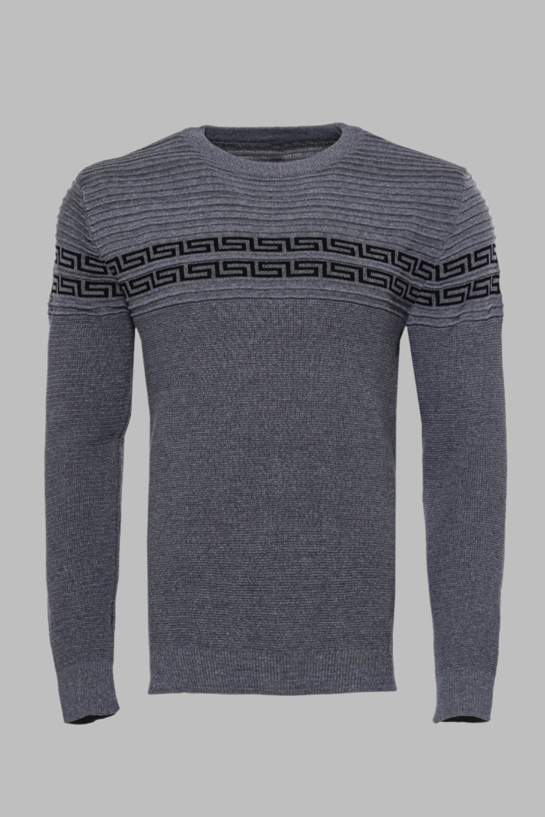 Crew Neck Knitwear Chest Patterned Over Grey - Wessi