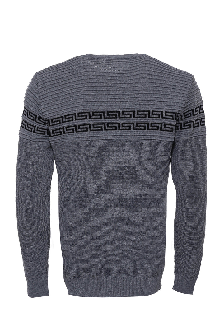 Crew Neck Knitwear Chest Patterned Over Grey - Wessi