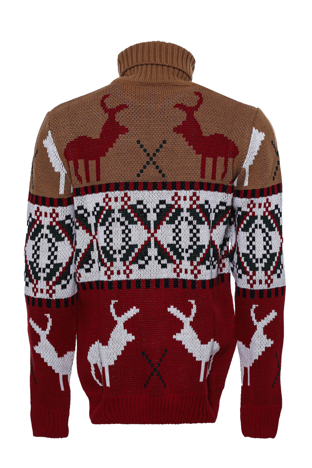 Pull à col roulé pour hommes à motifs de cerfs sur le thème de Noël rouge beige - Wessi