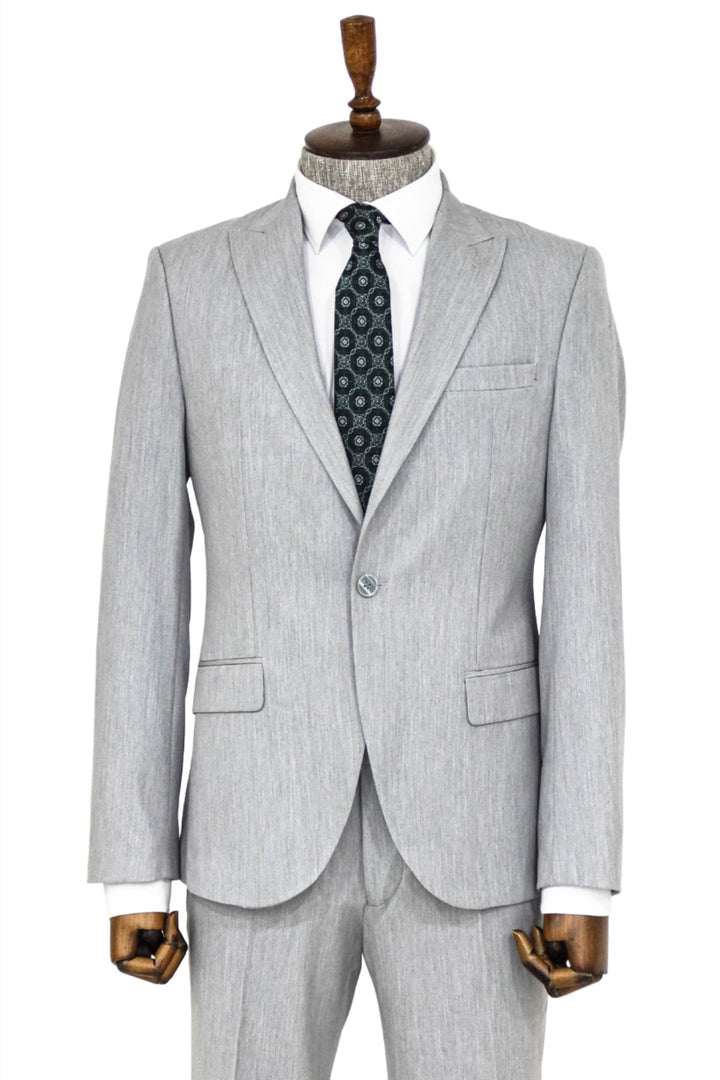 2 Piece Plain Slim Fit Grey Men Suit and Shirt Combination - Wessi