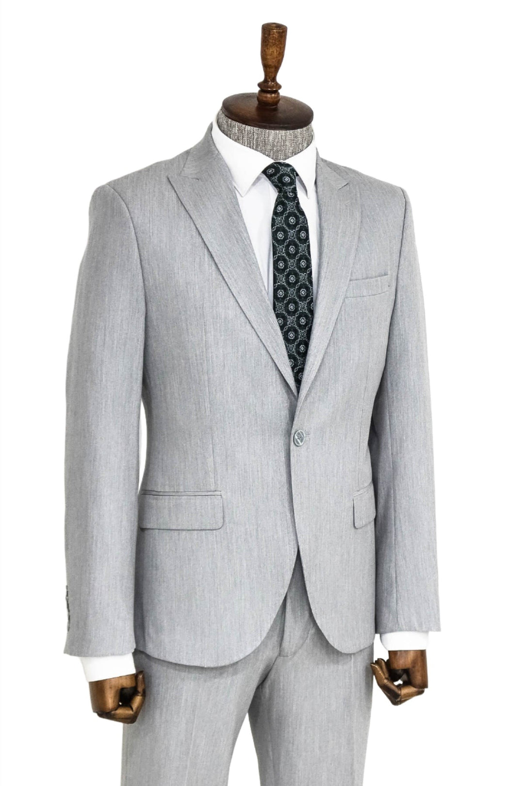2 Piece Plain Slim Fit Grey Men Suit - Wessi