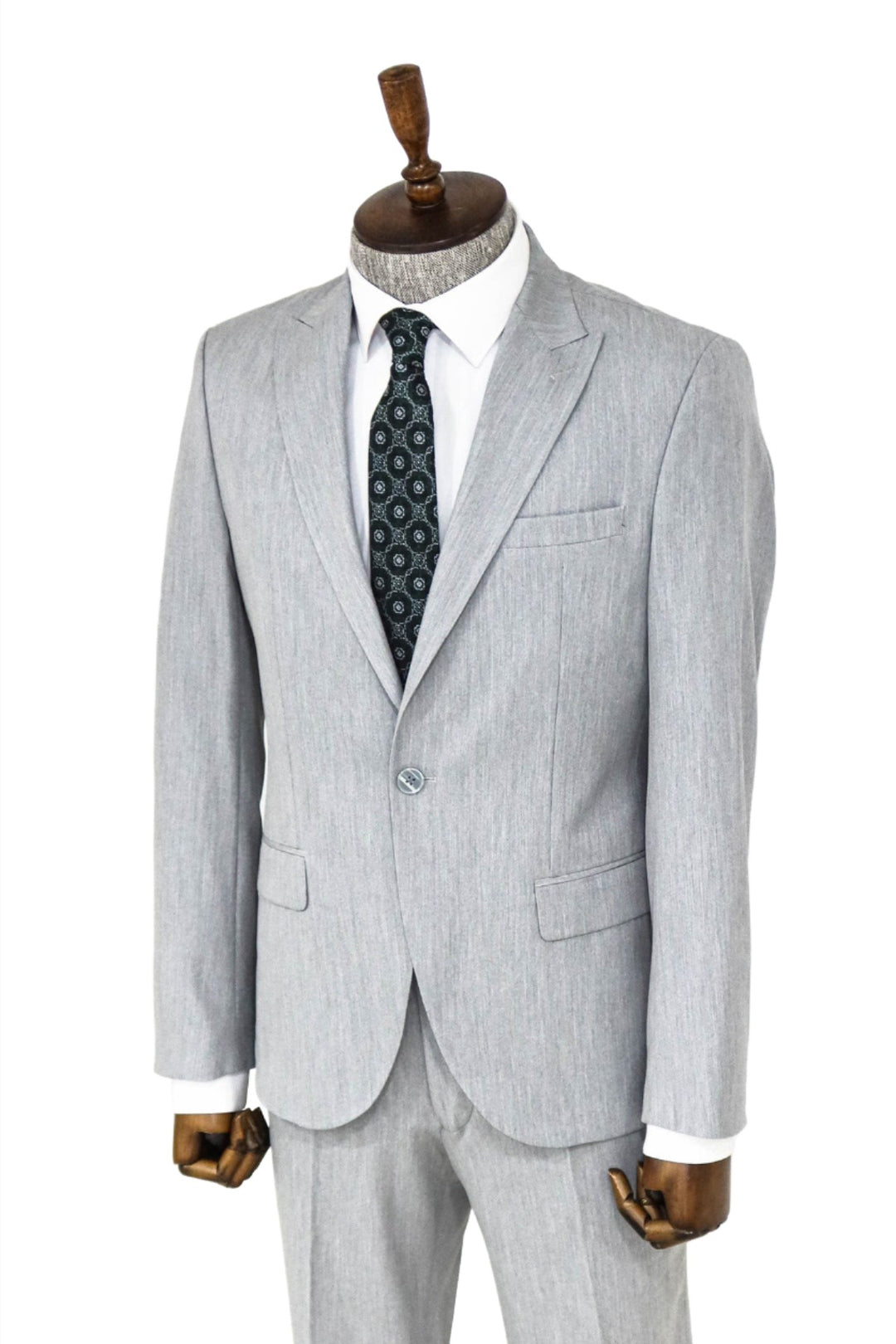 2 Piece Plain Slim Fit Grey Men Suit and Shirt Combination - Wessi