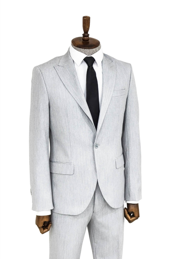 2 Piece Plain Slim Fit Light Grey Men Suit - Wessi