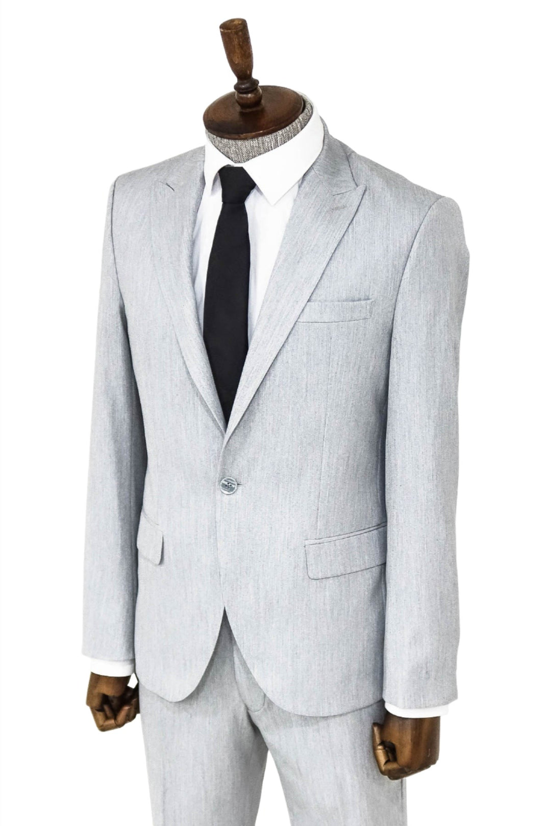 2 Piece Plain Slim Fit Light Grey Men Suit - Wessi