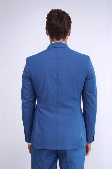 Traje Cruzado Hombre Azul Slim Fit A Rayas Con Solapa De Pico Ancha - Wessi