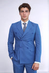 Traje Cruzado Hombre Azul Slim Fit A Rayas Con Solapa De Pico Ancha - Wessi