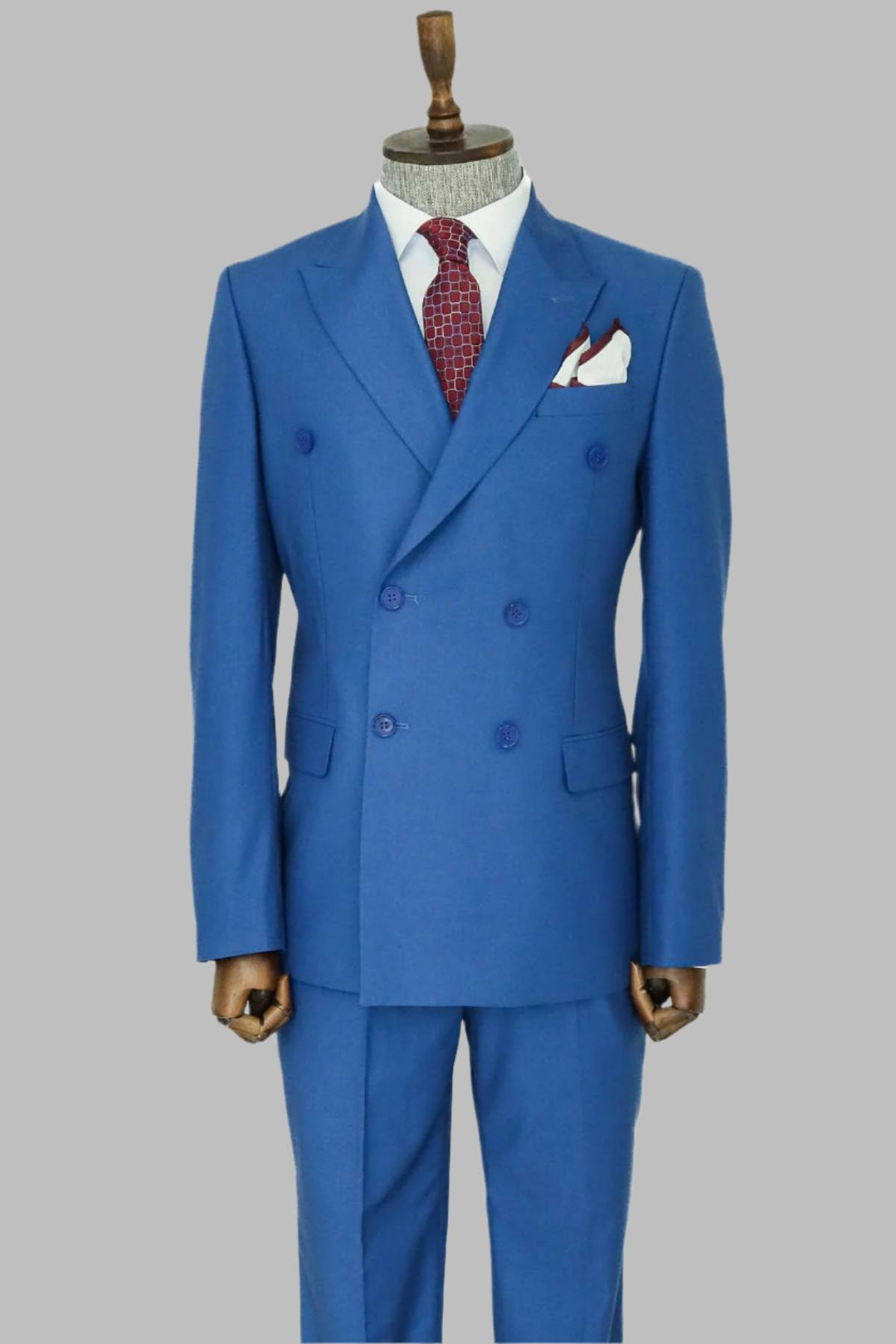 Wide Peak Lapel Striped Slim Fit Blue Men Double-Breasted Suit and Shirt Combination- Wessi