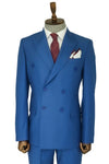 Wide Peak Lapel Striped Slim Fit Blue Men Double-Breasted Suit - Wessi