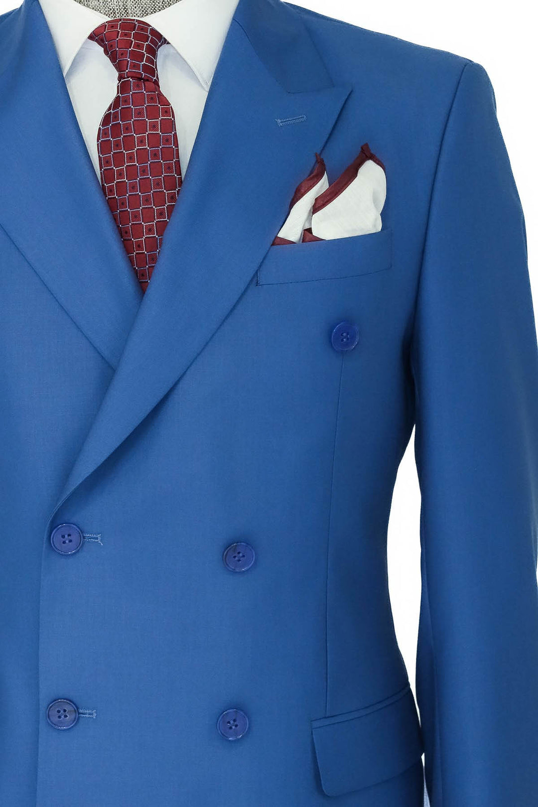 Wide Peak Lapel Striped Slim Fit Blue Men Double-Breasted Suit - Wessi