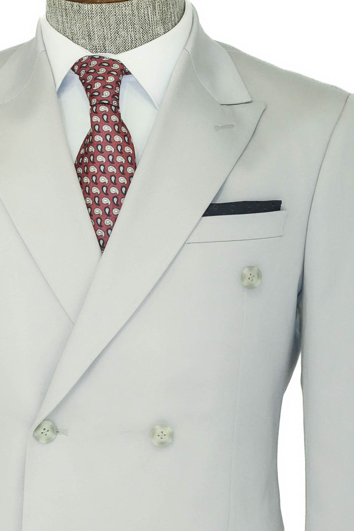 Wide Peak Lapel Slim Fit Light Gray Men Double-Breasted Suit - Wessi