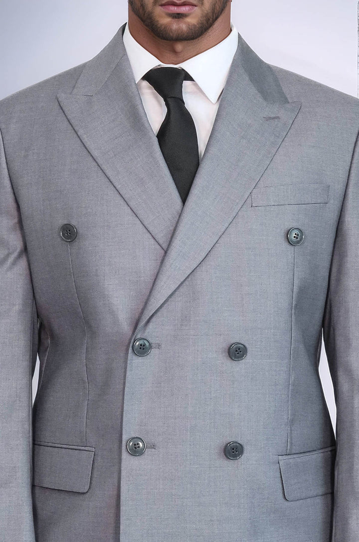 Traje Cruzado Hombre Gris Slim Fit A Rayas Con Solapa De Pico Ancha - Wessi