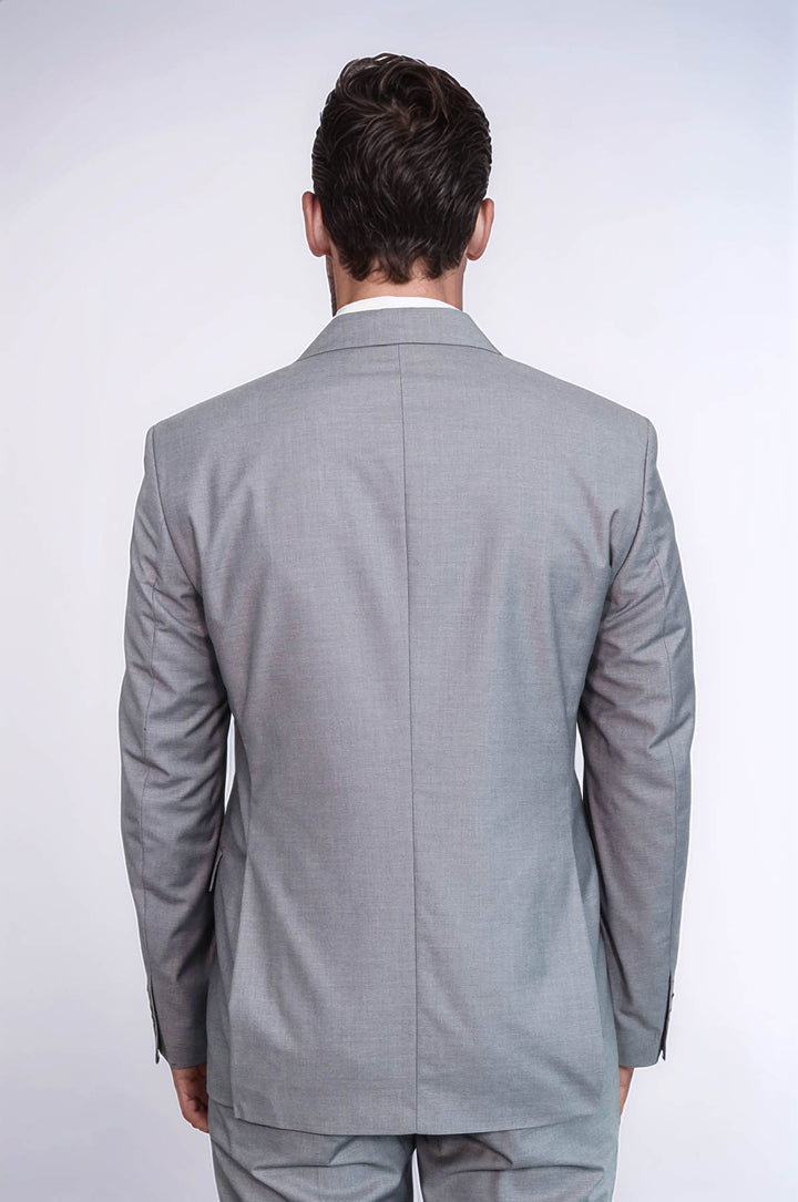 Traje Cruzado Hombre Gris Slim Fit A Rayas Con Solapa De Pico Ancha - Wessi