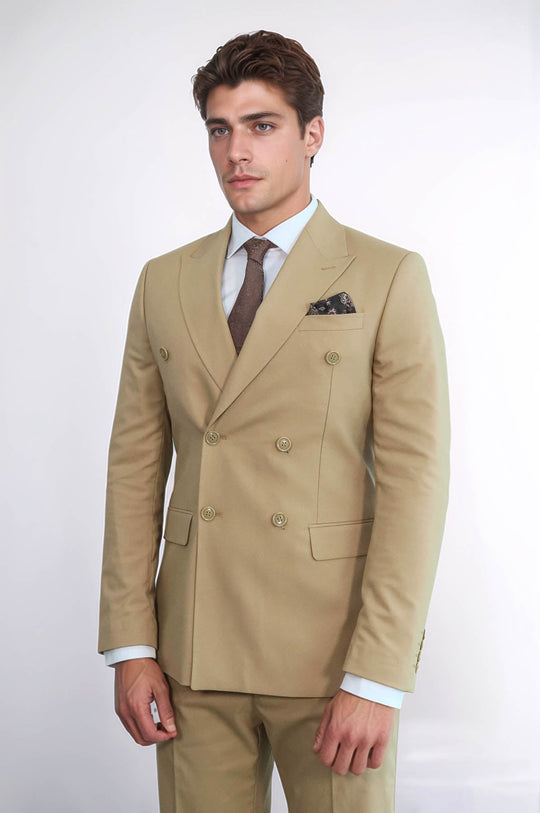 Wide Peak Collar Slim Fit Cream Men Double-Breasted Suit | Wessi Wessi - Discover Diversity Wide Peak Collar Slim Fit Cream Men Double-Breasted Suit | Wessi Wessi - Discover Diversity