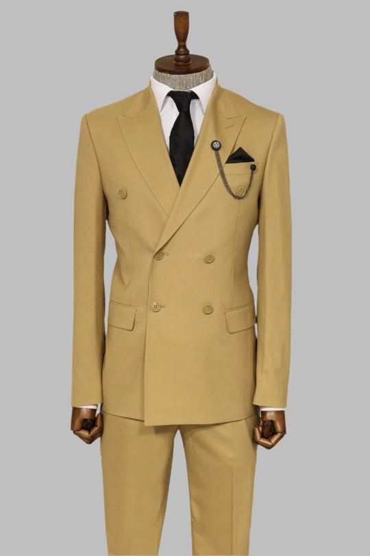 Beige Double-Breasted Suit, White Shirt, Tie, and Brown Scarf Combinat Wessi - Discover Diversity Beige Double-Breasted Suit, White Shirt, Tie, and Brown Scarf Combinat Wessi - Discover Diversity