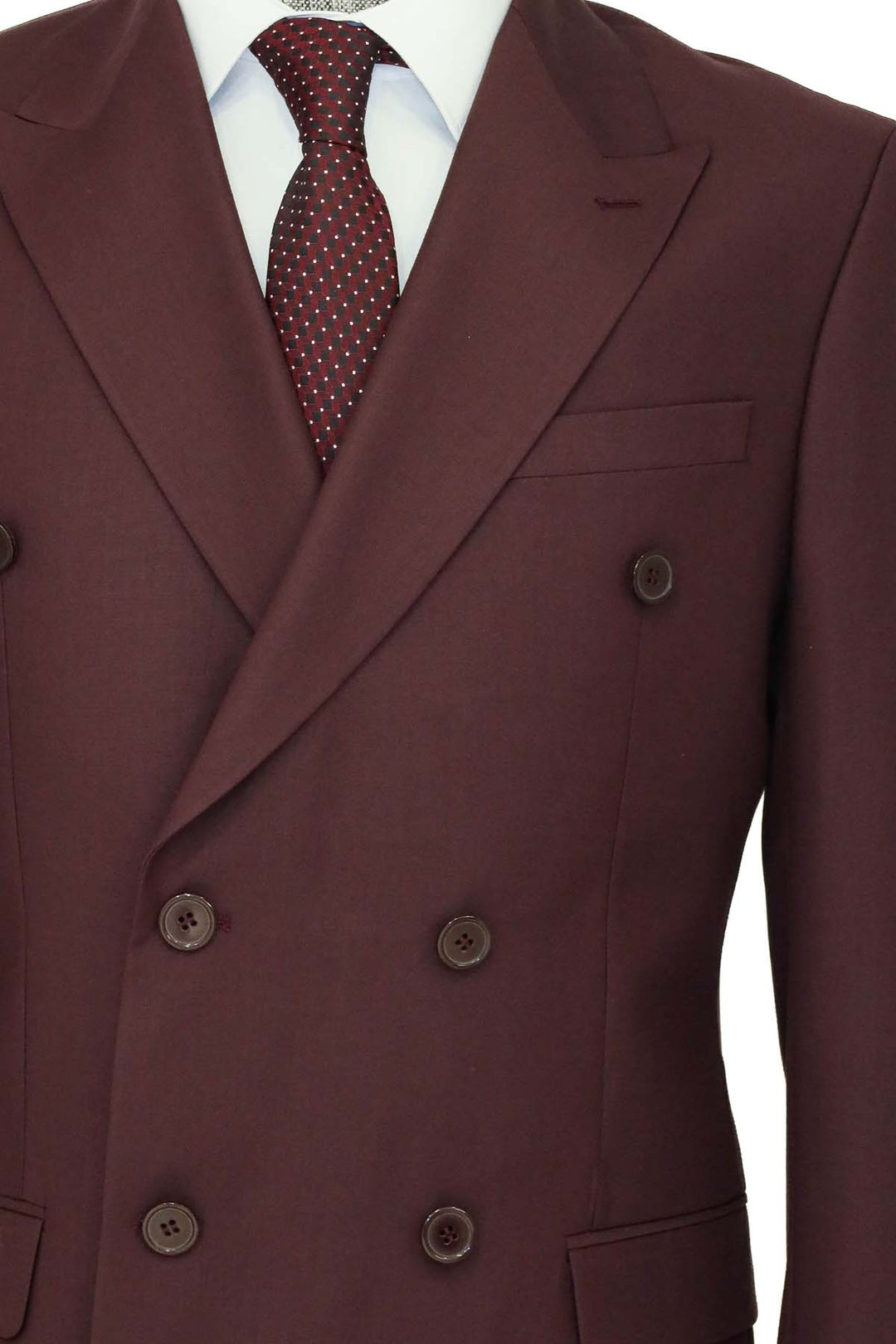 Wide Peak Collar Slim Fit Burgundy Men Double-Breasted Suit and Shirt Combination- Wessi