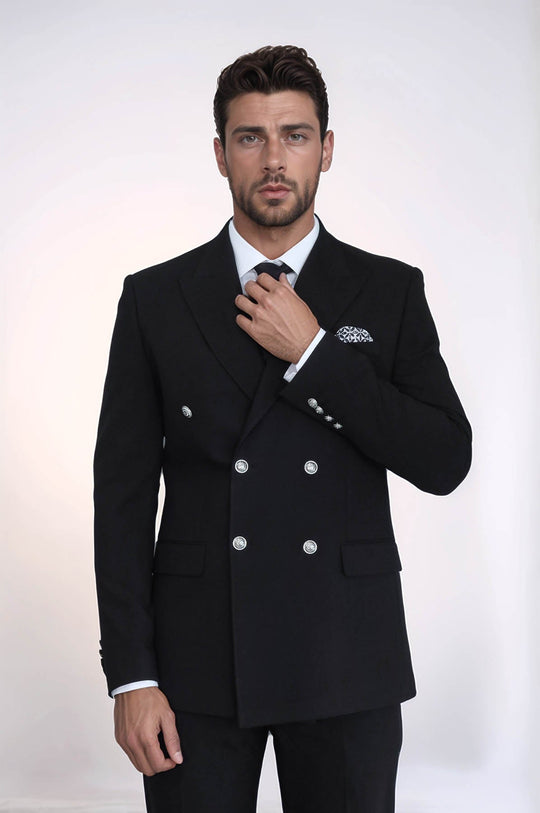 Modern Fit Double-Breasted Black Suit | Wessi Men's Suit Wessi - Discover Diversity Modern Fit Double-Breasted Black Suit | Wessi Men's Suit Wessi - Discover Diversity
