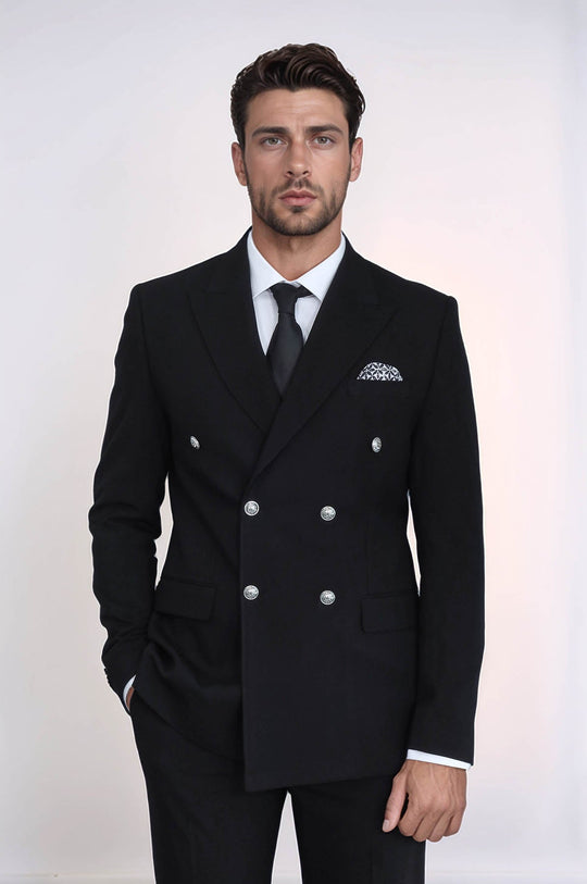 Modern Fit Double-Breasted Black Suit | Wessi Men's Suit – Wessi