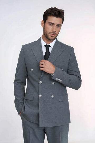 silver grey dress coat Wool Texture Jacket - Silver