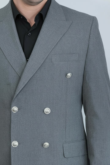 Grey Double-Breasted Suit with Black Shirt Evening Look – Wessi