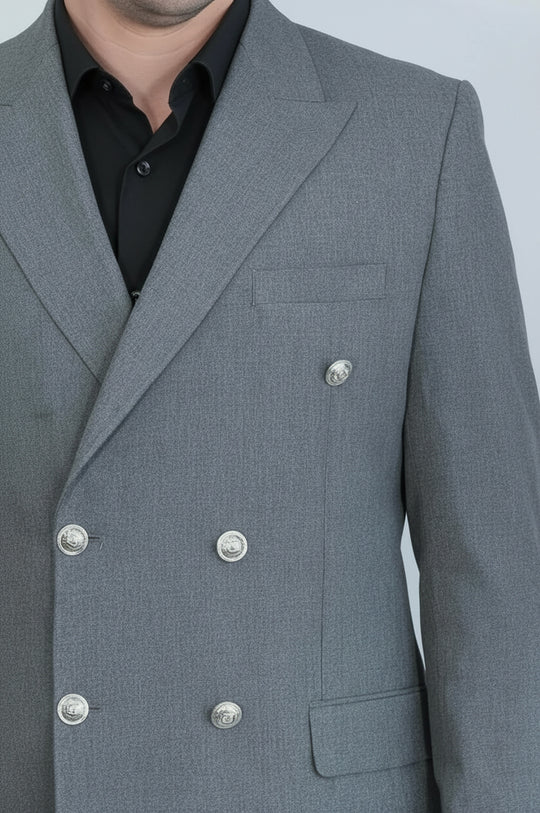 Grey Double-Breasted Suit with Black Shirt Evening Look – Wessi