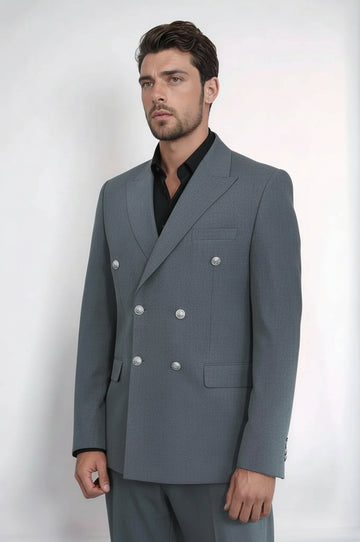 Grey Double-Breasted Suit with Black Shirt Evening Look – Wessi