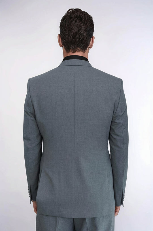 Grey Double-Breasted Suit with Black Shirt Evening Look – Wessi