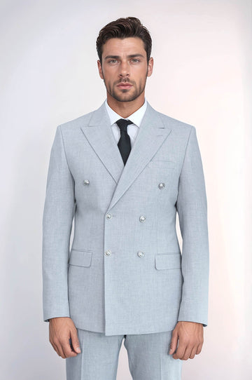 Modern Fit Double-Breasted Anthracite Men’s Suit with Silver-Tone Metal Buttons – Wessi