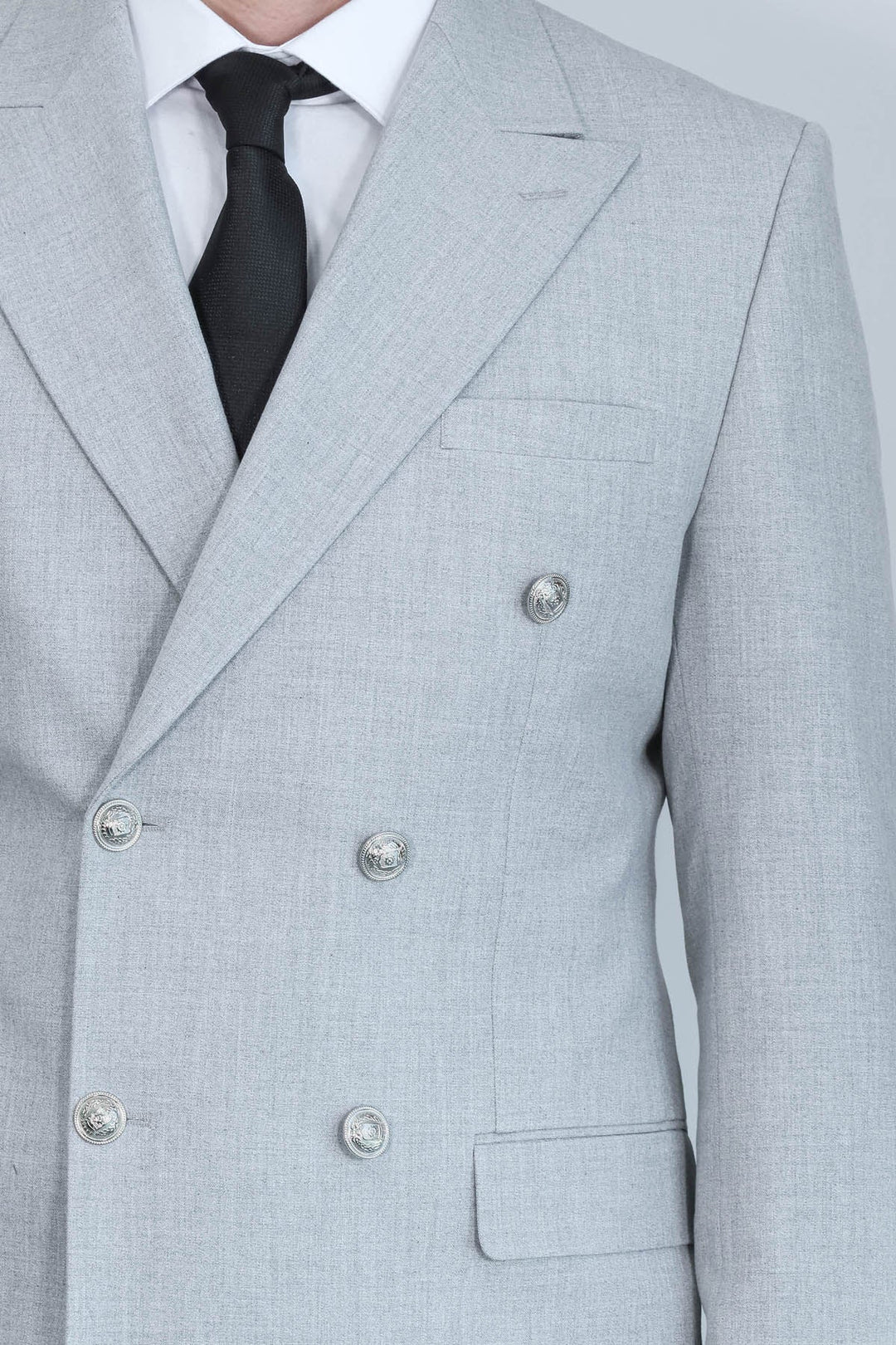 Slim Fit Double-Breasted Anthracite Men’s Suit with Silver-Tone Metal Buttons – Wessi