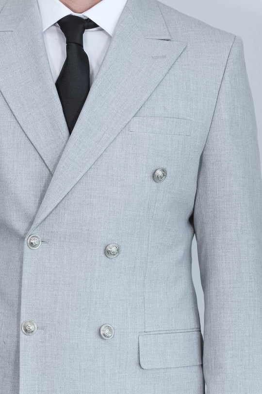 Modern Fit Double-Breasted Anthracite Men’s Suit with Silver-Tone Metal Buttons – Wessi