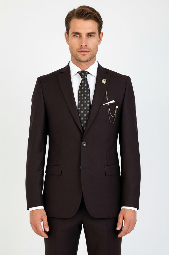2 Buttons 2 Piece Brown Men Suit - Wessi