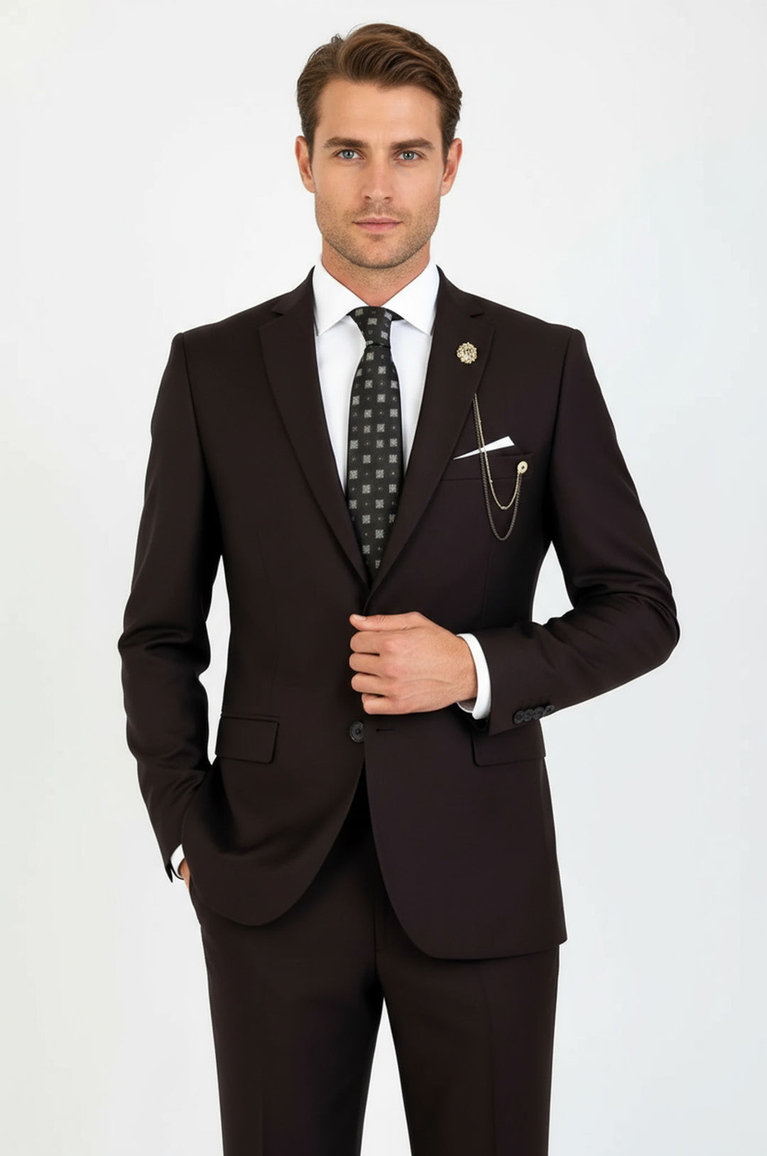 2 Buttons 2 Piece Brown Men Suit - Wessi