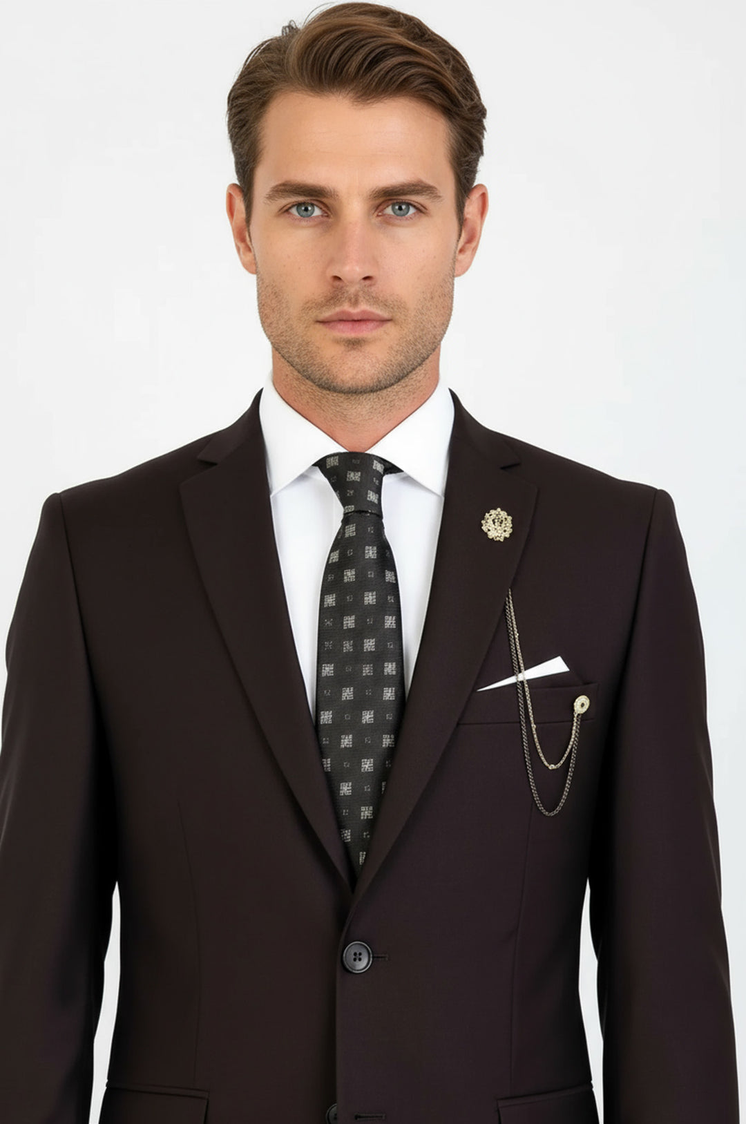 2 Buttons 2 Piece Brown Men Suit - Wessi