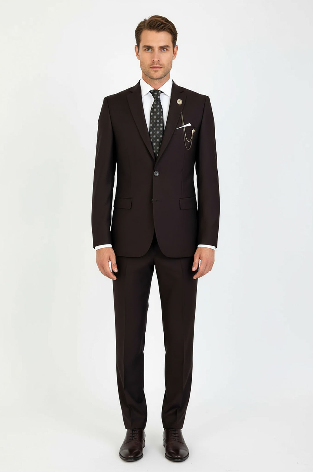2 Buttons 2 Piece Brown Men Suit - Wessi