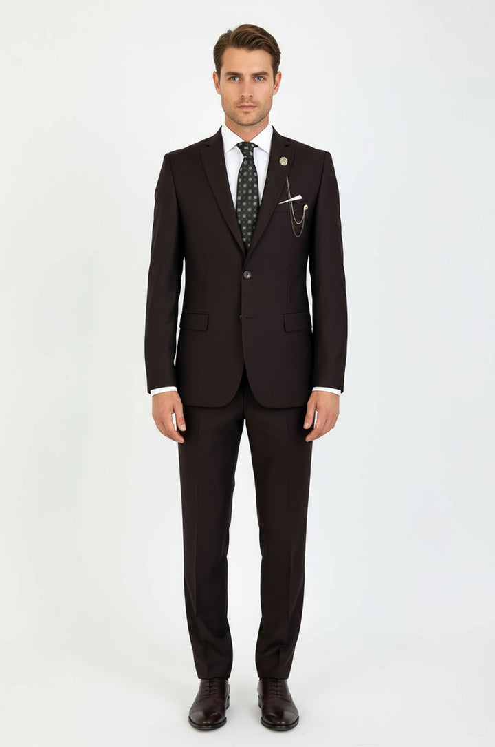 2 Buttons 2 Piece Brown Men Suit - Wessi