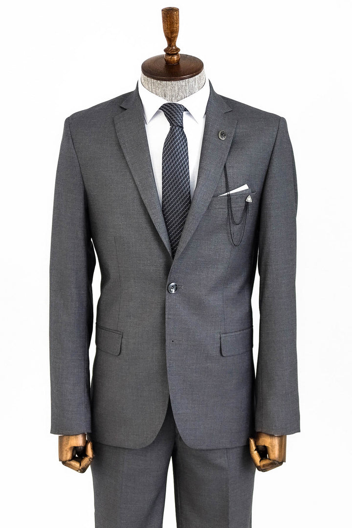 Two Buttons Two Piece Grey Men Suit - Wessi