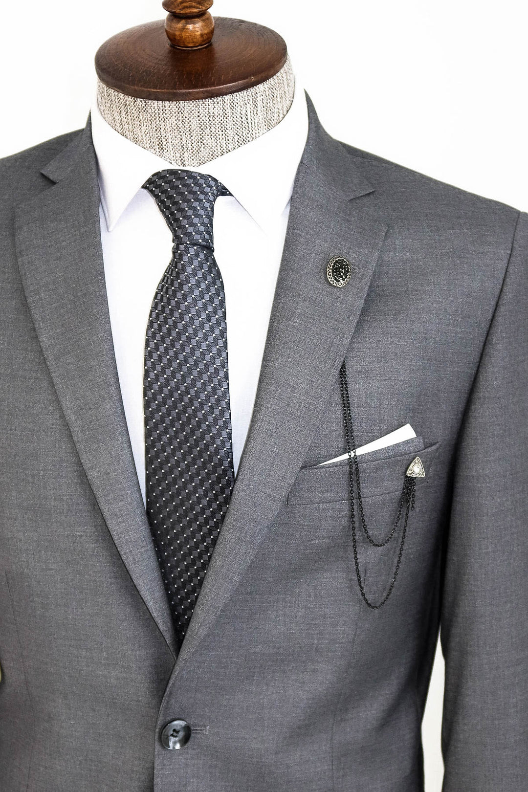 Two Buttons Two Piece Grey Men Suit - Wessi