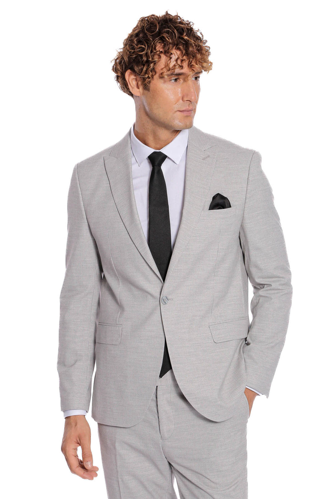 Men's Classic Fit Grey Pinstripe 2-Piece Suit (Jacket and Pants