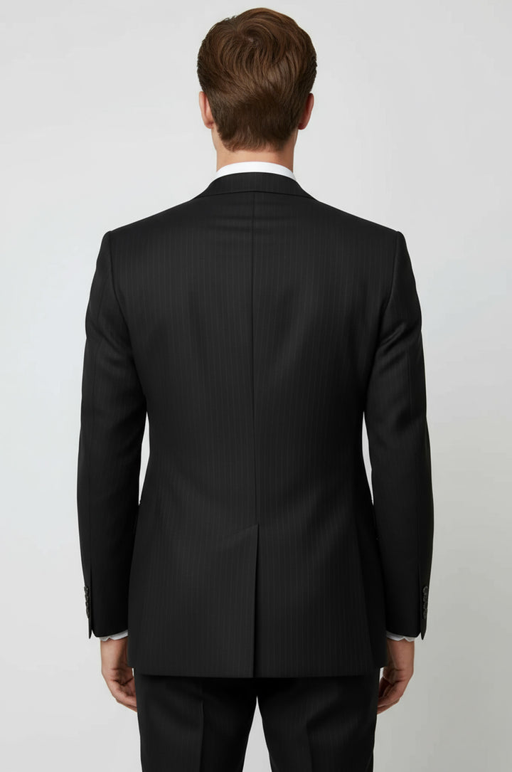 بدلة مخططة ذات ياقة واسعة للرجال باللون الأسود مزدوجة الصدر - ويسي