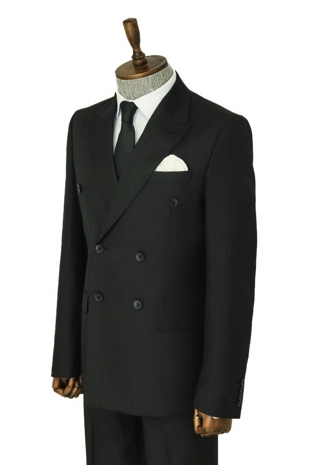 Striped Wide Collar Black Men Double-Breasted Suit - Wessi