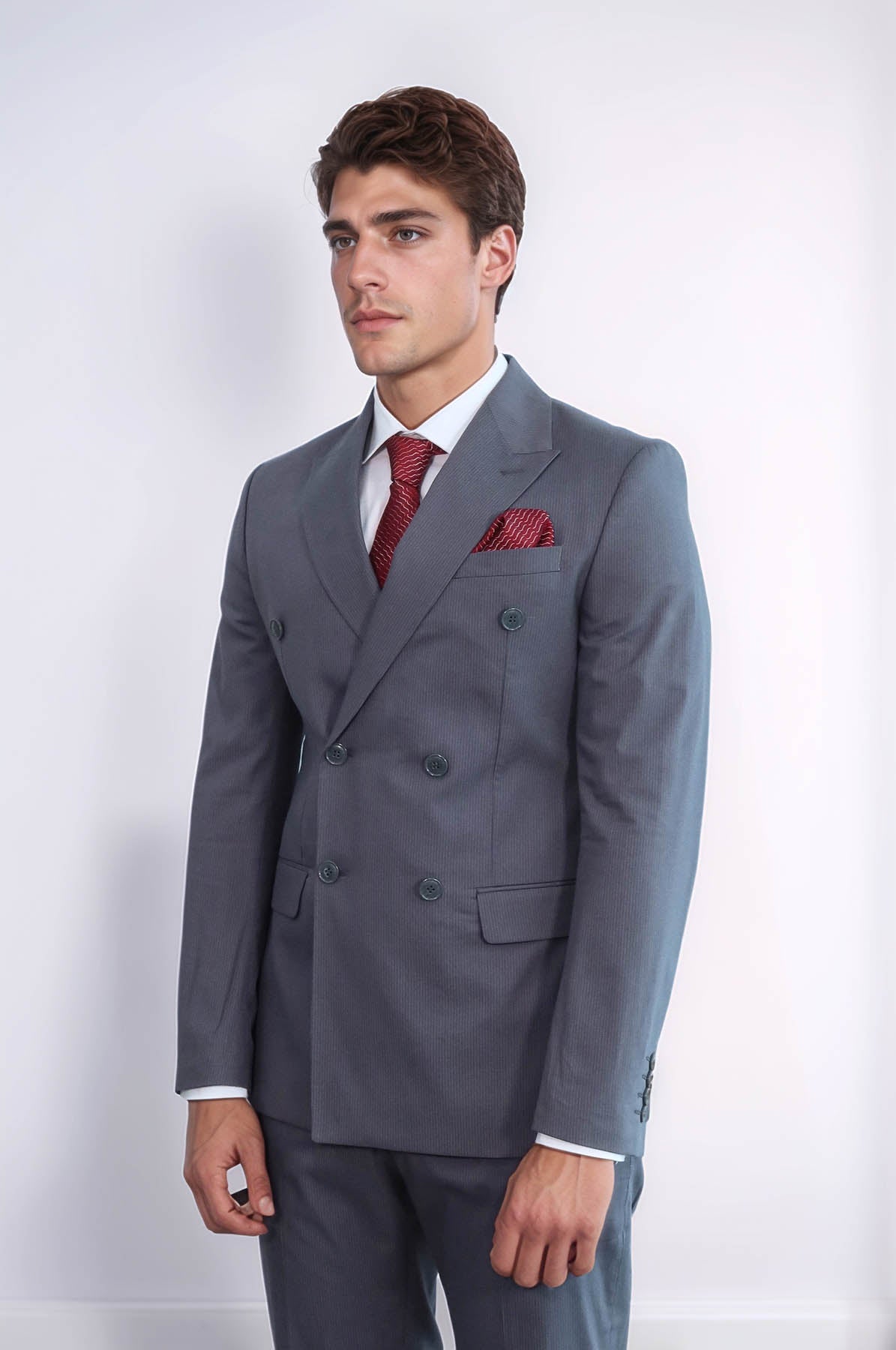 【送料無料ライン/39ショップ】 Classic Pinstripe Wessi - Suit Taupe Men's Breasted Double スーツ