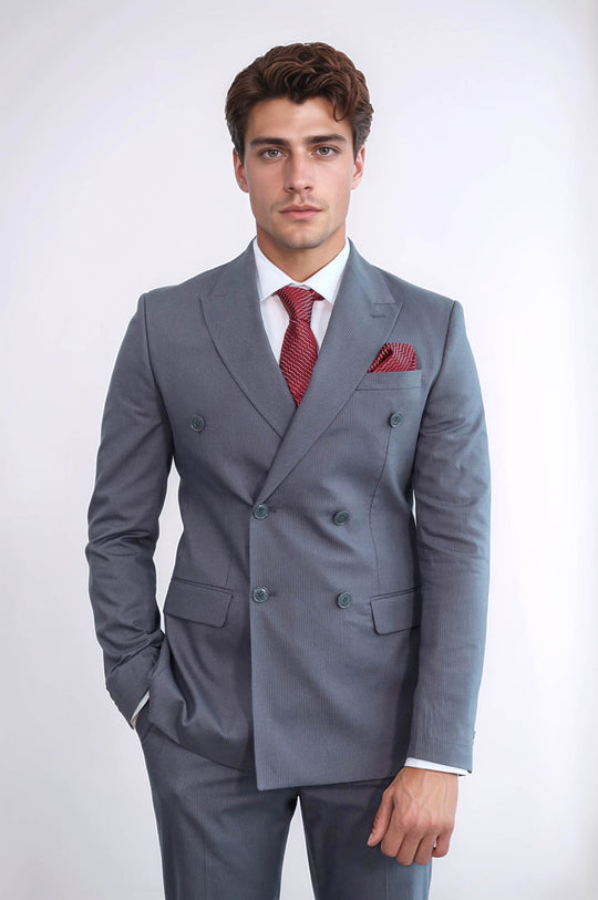 Costume pour homme taupe à rayures classiques à double boutonnage - Wessi