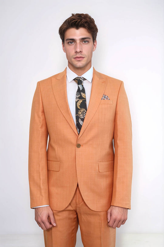 Abito da uomo giallo senape a due pezzi slim fit con bottone singolo - Wessi