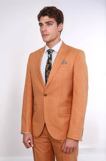 Abito da uomo giallo senape a due pezzi slim fit con bottone singolo - Wessi