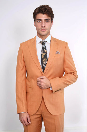 Abito da uomo giallo senape a due pezzi slim fit con bottone singolo - Wessi